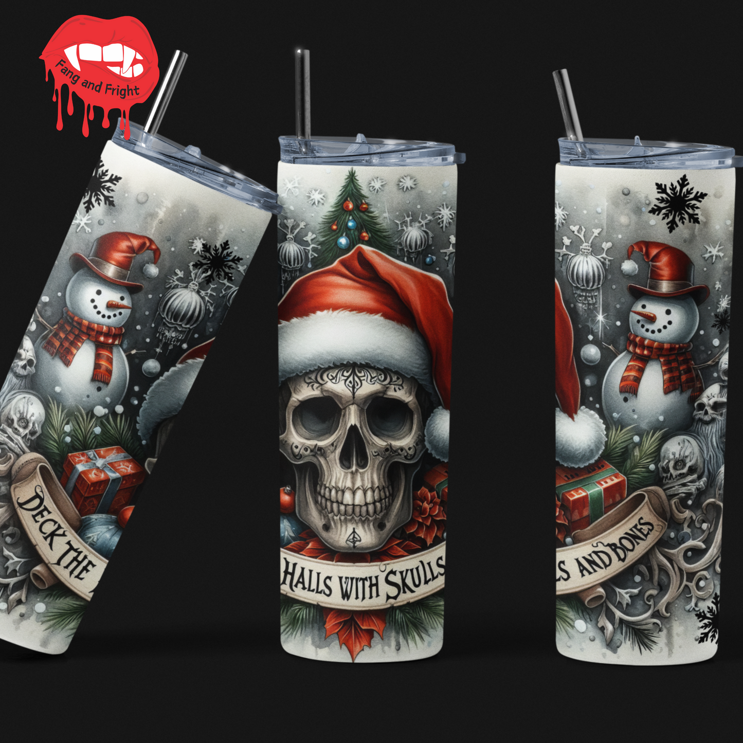 Deck The Halls With Skulls & Bones Stainless Steel Tumbler